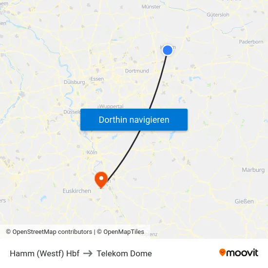 Hamm (Westf) Hbf to Telekom Dome map