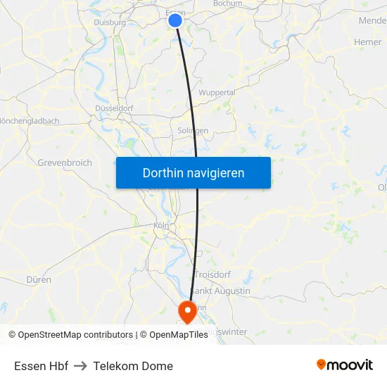 Essen Hbf to Telekom Dome map