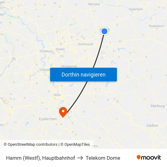 Hamm (Westf), Hauptbahnhof to Telekom Dome map