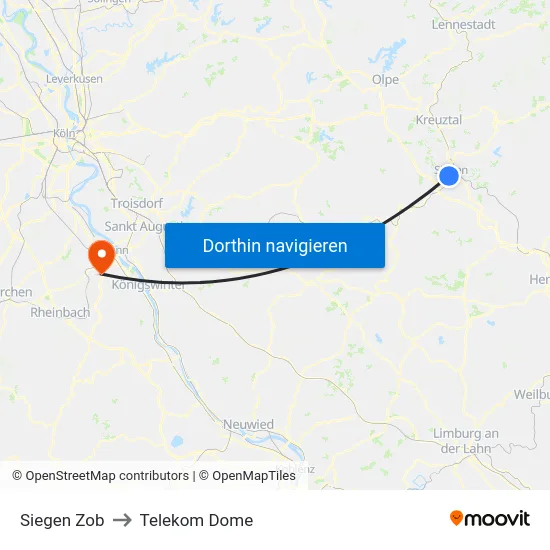 Siegen Zob to Telekom Dome map