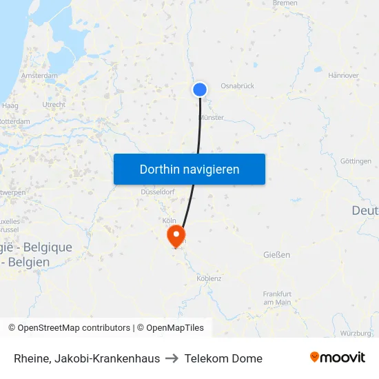 Rheine, Jakobi-Krankenhaus to Telekom Dome map