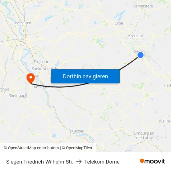 Siegen Friedrich-Wilhelm-Str. to Telekom Dome map