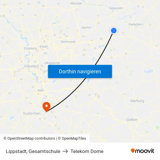 Lippstadt, Gesamtschule to Telekom Dome map