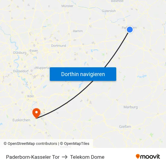 Paderborn-Kasseler Tor to Telekom Dome map