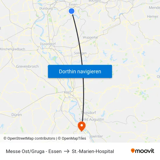 Messe Ost/Gruga - Essen to St.-Marien-Hospital map