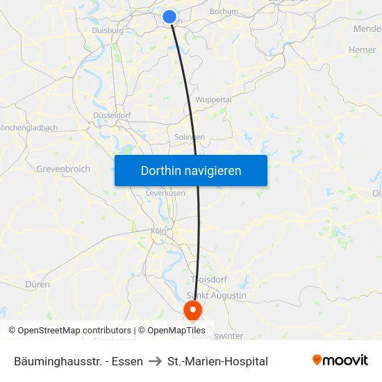 Bäuminghausstr. - Essen to St.-Marien-Hospital map