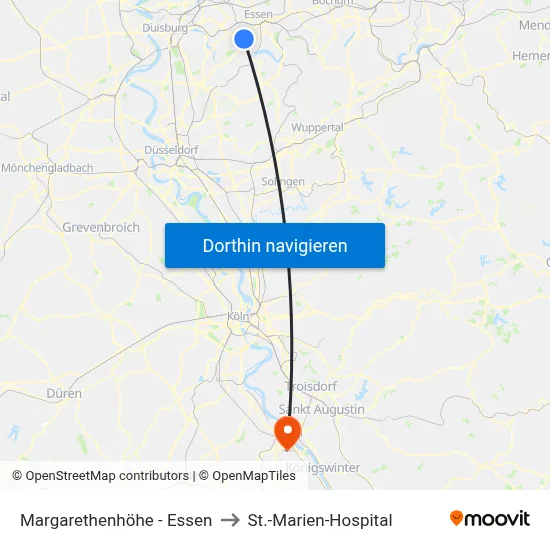 Margarethenhöhe - Essen to St.-Marien-Hospital map