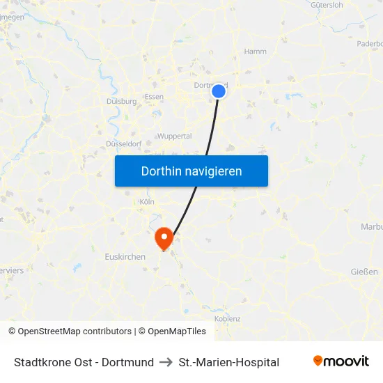 Stadtkrone Ost - Dortmund to St.-Marien-Hospital map
