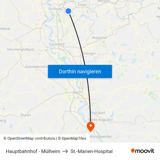Hauptbahnhof - Mülheim to St.-Marien-Hospital map
