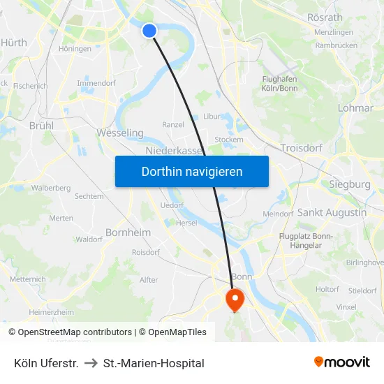 Köln Uferstr. to St.-Marien-Hospital map