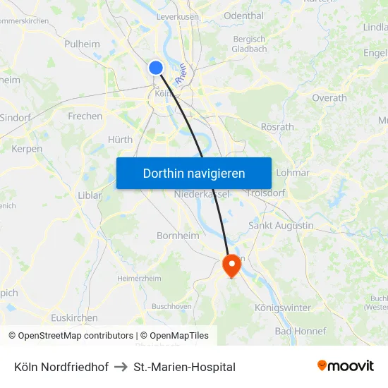 Köln Nordfriedhof to St.-Marien-Hospital map