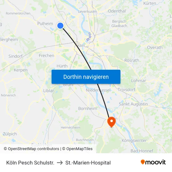 Köln Pesch Schulstr. to St.-Marien-Hospital map