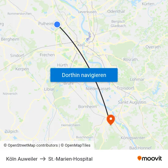 Köln Auweiler to St.-Marien-Hospital map