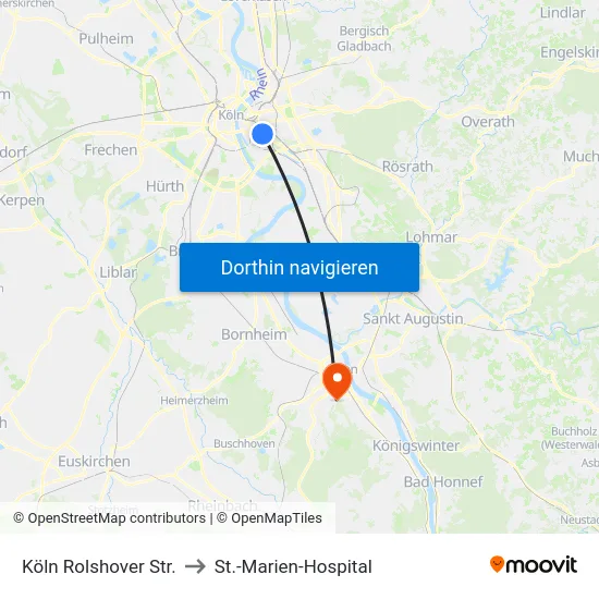 Köln Rolshover Str. to St.-Marien-Hospital map