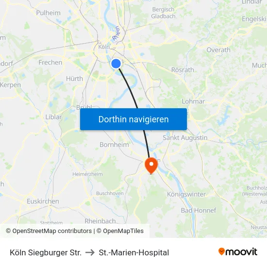 Köln Siegburger Str. to St.-Marien-Hospital map