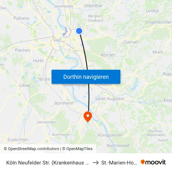 Köln Neufelder Str. (Krankenhaus Holweide) to St.-Marien-Hospital map