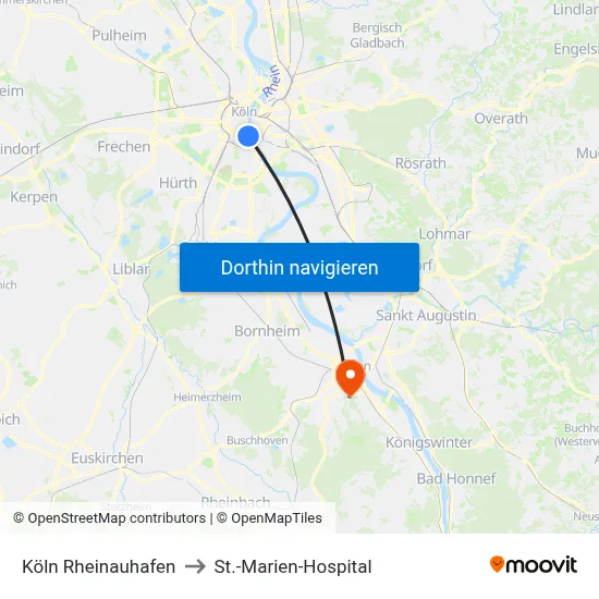Köln Rheinauhafen to St.-Marien-Hospital map