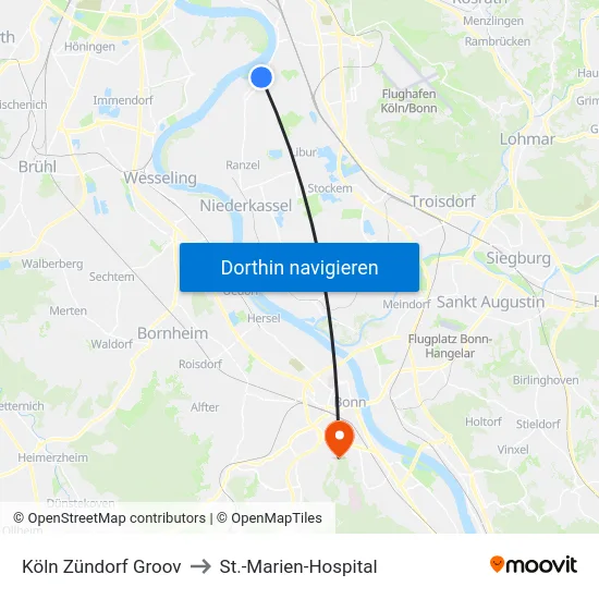 Köln Zündorf Groov to St.-Marien-Hospital map
