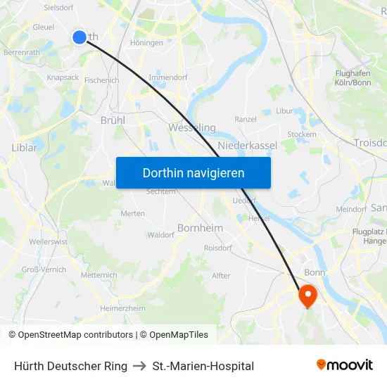 Hürth Deutscher Ring to St.-Marien-Hospital map