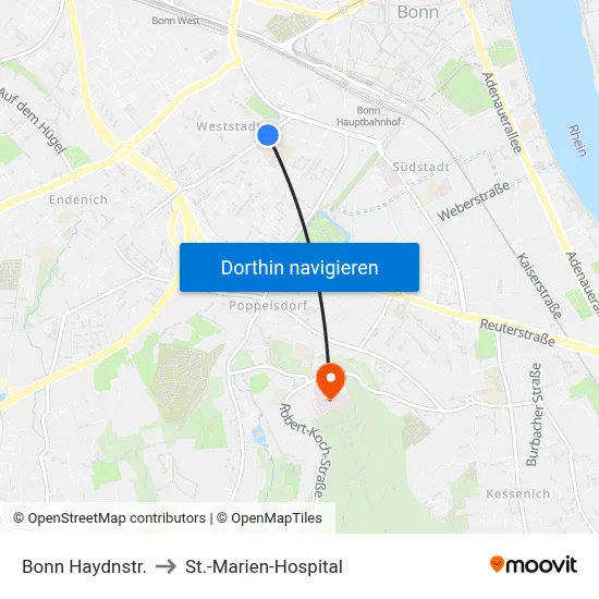 Bonn Haydnstr. to St.-Marien-Hospital map