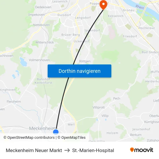 Meckenheim Neuer Markt to St.-Marien-Hospital map
