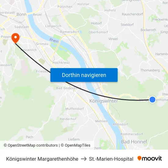 Königswinter Margarethenhöhe to St.-Marien-Hospital map