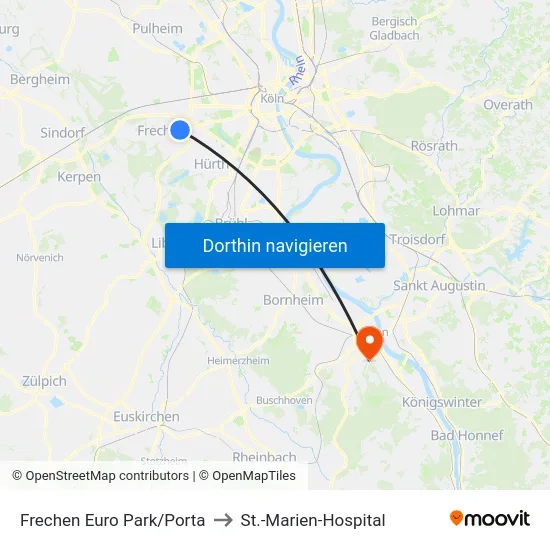 Frechen Euro Park/Porta to St.-Marien-Hospital map