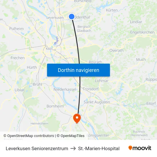 Leverkusen Seniorenzentrum to St.-Marien-Hospital map