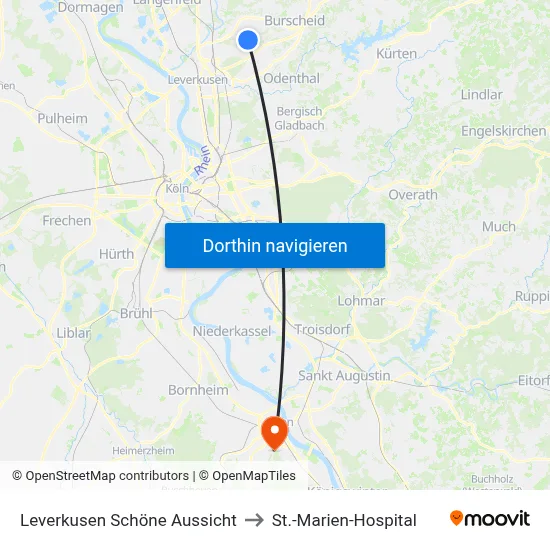 Leverkusen Schöne Aussicht to St.-Marien-Hospital map