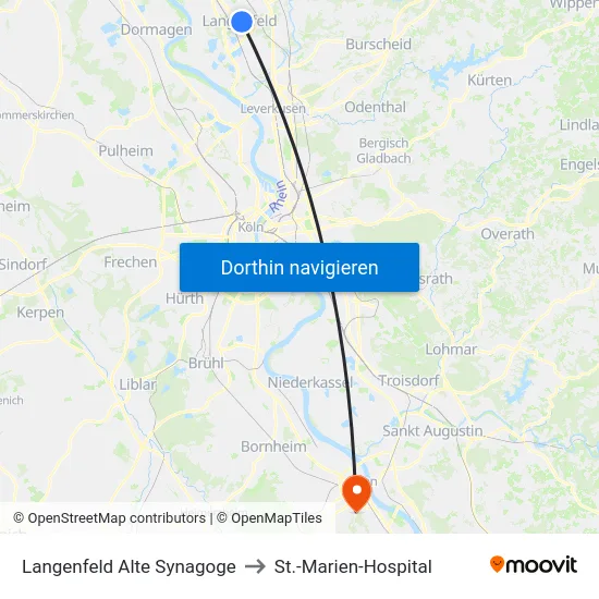 Langenfeld Alte Synagoge to St.-Marien-Hospital map