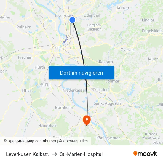 Leverkusen Kalkstr. to St.-Marien-Hospital map