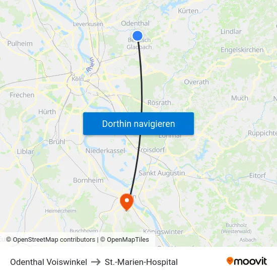 Odenthal Voiswinkel to St.-Marien-Hospital map