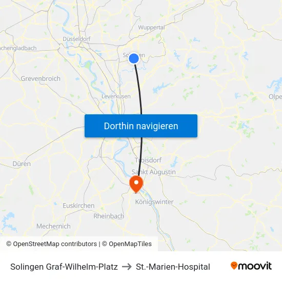 Solingen Graf-Wilhelm-Platz to St.-Marien-Hospital map