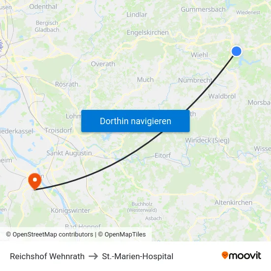 Reichshof Wehnrath to St.-Marien-Hospital map