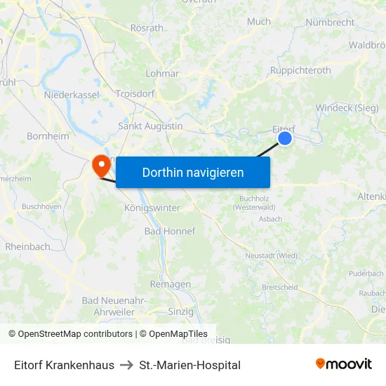 Eitorf Krankenhaus to St.-Marien-Hospital map