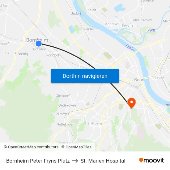 Bornheim Peter-Fryns-Platz to St.-Marien-Hospital map