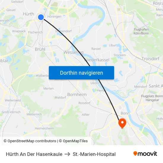 Hürth An Der Hasenkaule to St.-Marien-Hospital map
