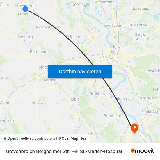 Grevenbroich Bergheimer Str. to St.-Marien-Hospital map