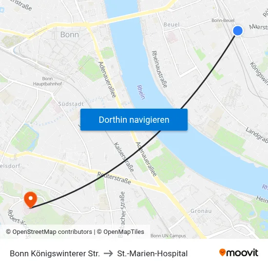 Bonn Königswinterer Str. to St.-Marien-Hospital map