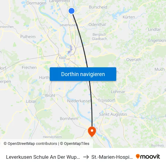 Leverkusen Schule An Der Wupper to St.-Marien-Hospital map