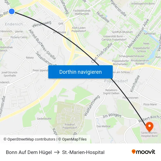 Bonn Auf Dem Hügel to St.-Marien-Hospital map