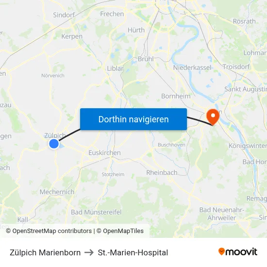 Zülpich Marienborn to St.-Marien-Hospital map