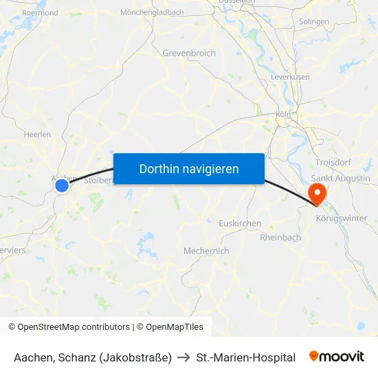 Aachen, Schanz (Jakobstraße) to St.-Marien-Hospital map