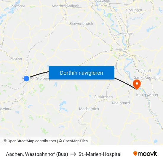 Aachen, Westbahnhof (Bus) to St.-Marien-Hospital map