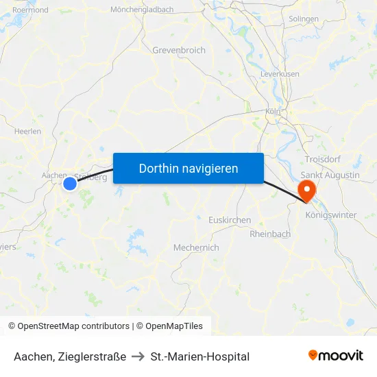 Aachen, Zieglerstraße to St.-Marien-Hospital map