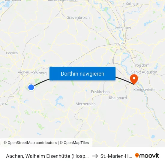 Aachen, Walheim Eisenhütte (Hospiz am Iterbach) to St.-Marien-Hospital map