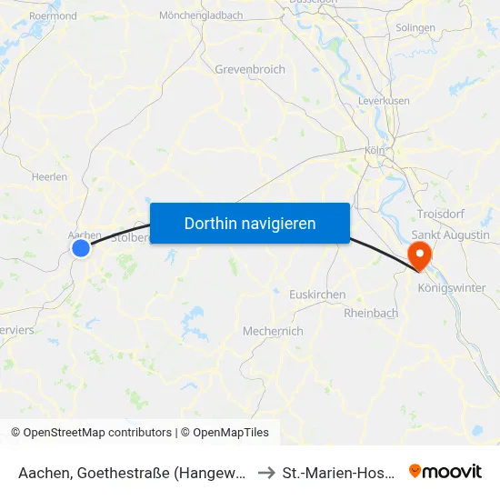 Aachen, Goethestraße (Hangeweiher) to St.-Marien-Hospital map