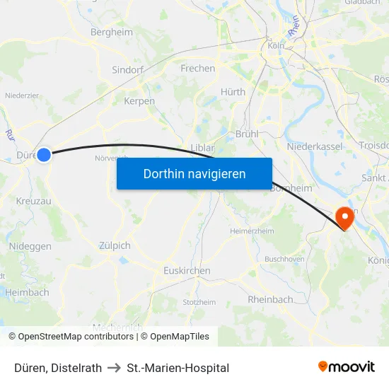 Düren, Distelrath to St.-Marien-Hospital map
