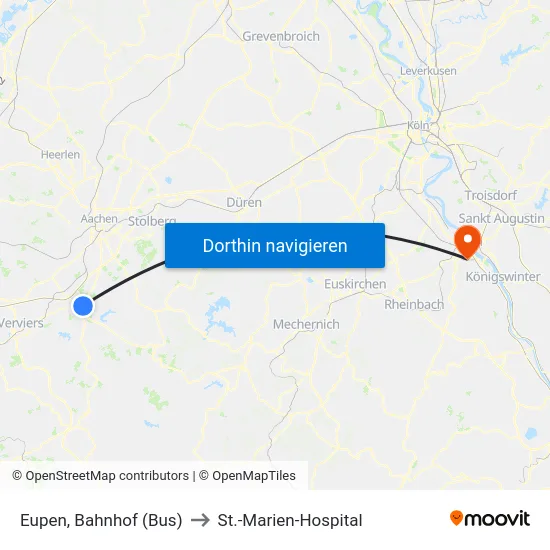 Eupen, Bahnhof (Bus) to St.-Marien-Hospital map