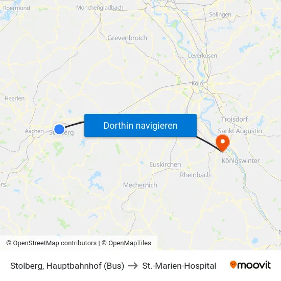Stolberg, Hauptbahnhof (Bus) to St.-Marien-Hospital map